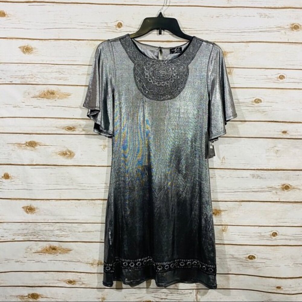 A little angel girls size 16 silver/black dress